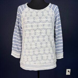 Garnet Hill Lace Front Striped Sweater, Blue & White, Size Large